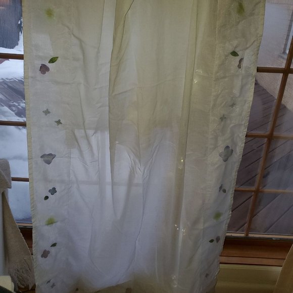 American Pacific Pair of Farmhouse Botanical Sheer Floral Curtains - Picture 2 of 6